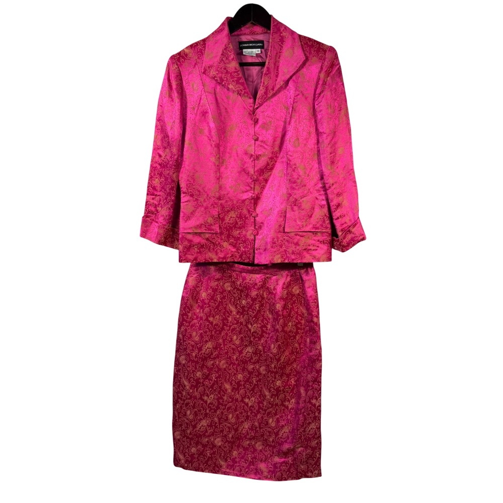 Donna Morgan Pink Gold Floral Brocade Skirt‎ Suit Linen Silk Blend Size 10